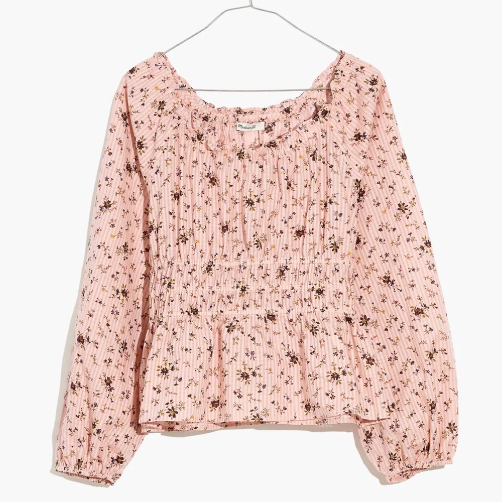 Madewell Pink Floral Smocked Peasant Top